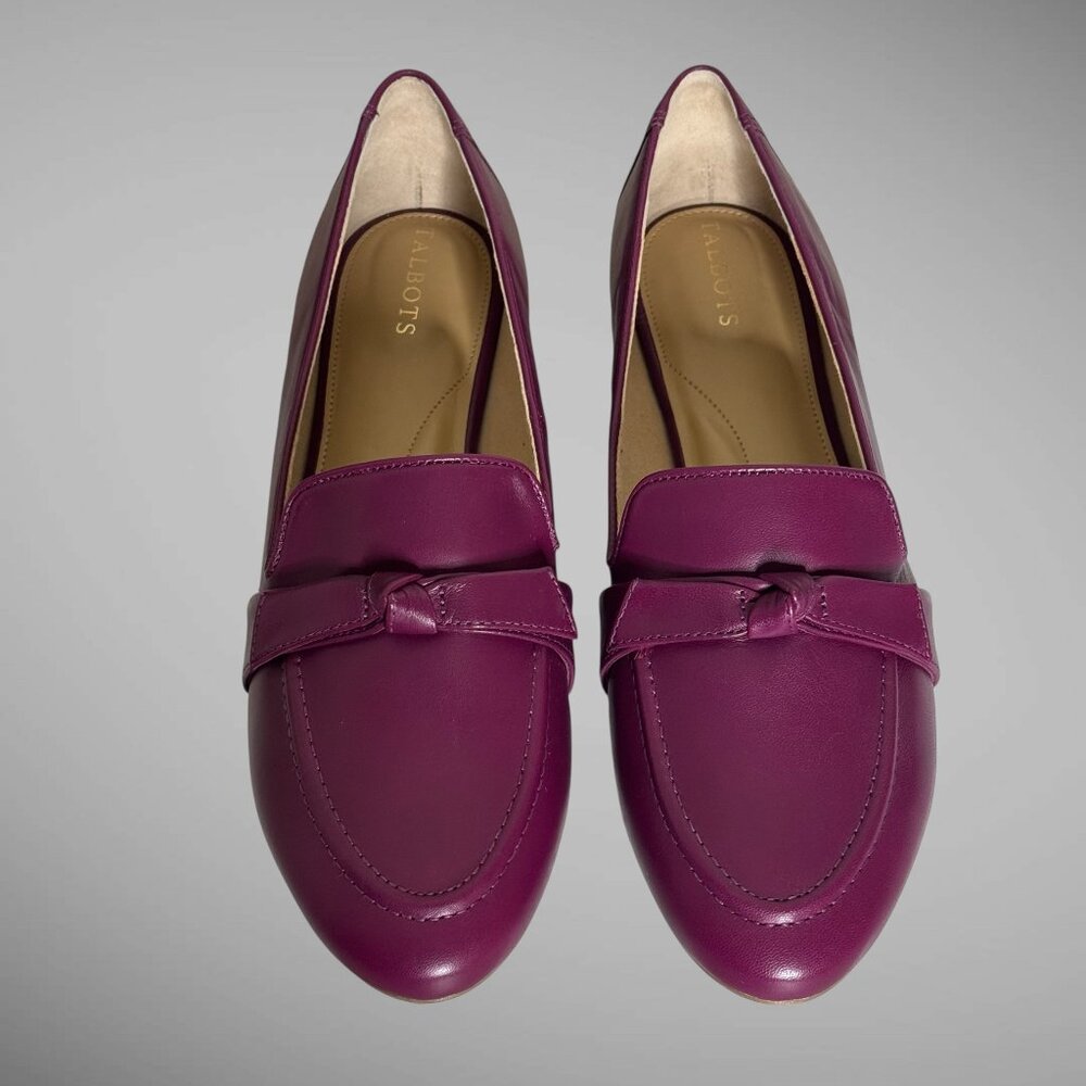 NWT Talbots Loafers Ryan Bow sz 11 Plum Flat Heel Leather
